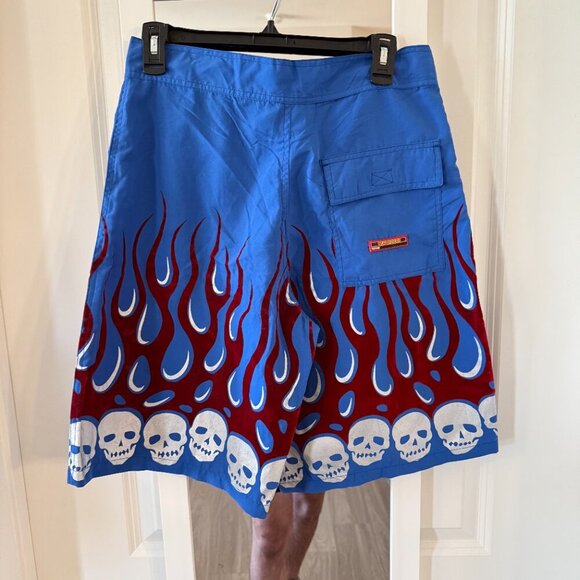 NEW RIP BOW Flames and Skull Shorts Size Small Color Blue Silver Red - Picture 6 of 7